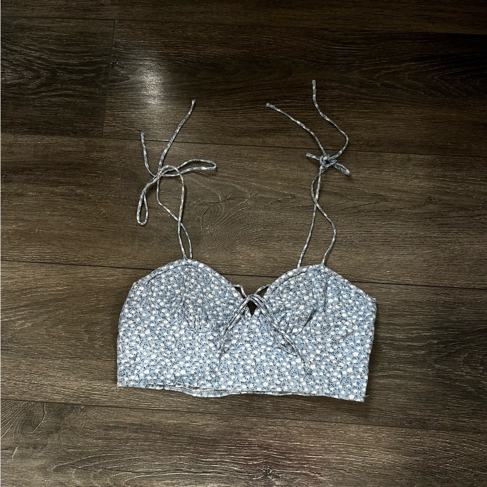 Silver Tie Front Crop Camisole with Bustier Style